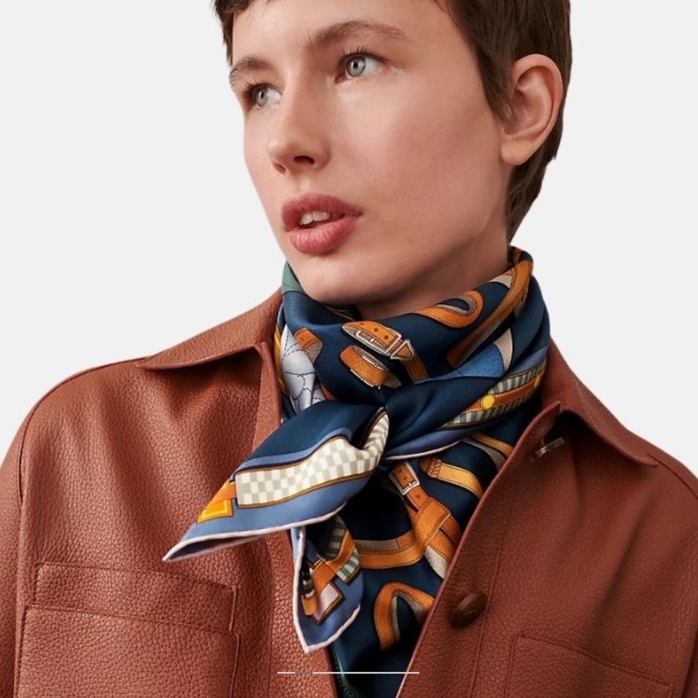 Hermes Blue and Green Equestrian Scarf 90